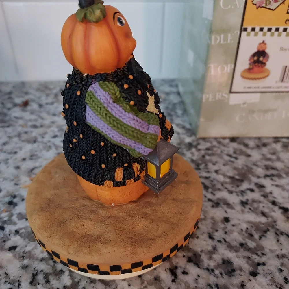 Halloween Boy Pumpkinhead With Lantern Our America Jar Topper by Heather Hykes